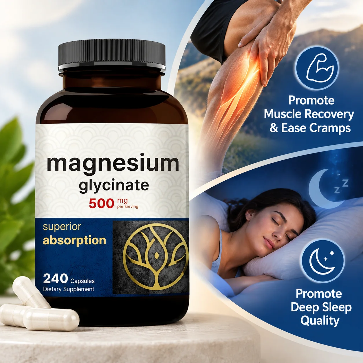 Magnesium Capsules Promote Muscle Recovery & Ease Cramps Promote Deep Sleep Quality Helps Manage Stress & Boost Daily Mood 240ct