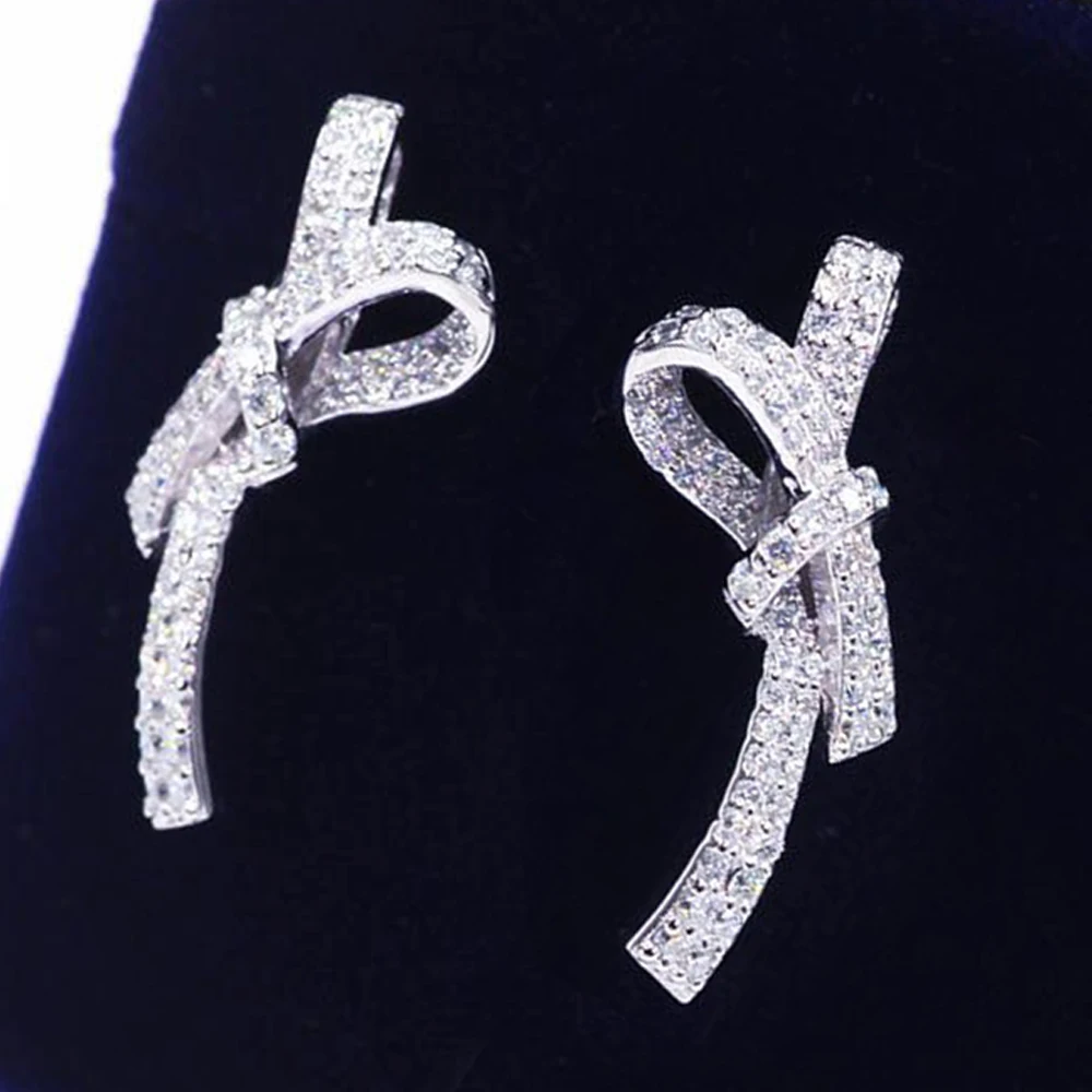 Huitan 2023 Neue Mode Silber Farbe Kristall Bogen Ohrringe Ohr Piercing Exquisite Stud Ohrringe für Frauen Hochzeit Schmuck