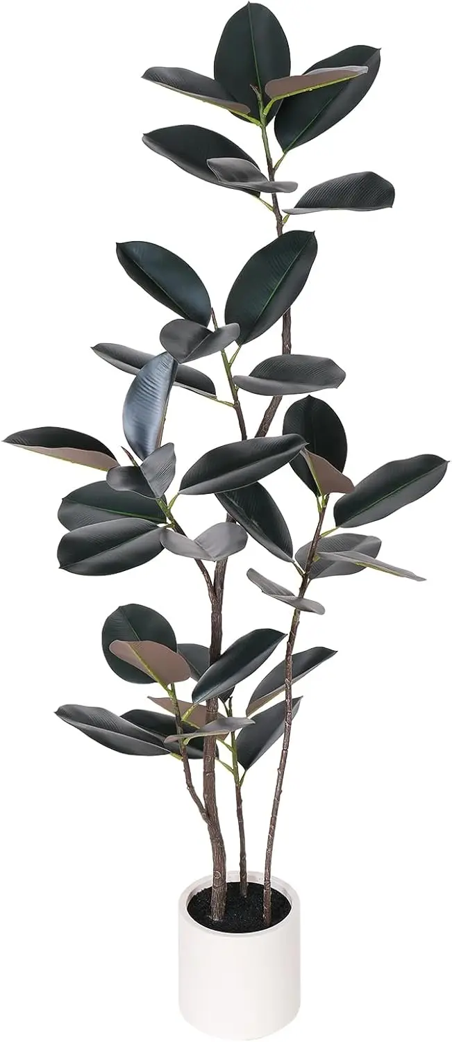 

Artificial Rubber Tree - 6 Ft Tall Fake Tree With Pot - Large Artificial Plants Indoor, Lifelike Branches & Foliage - Faux