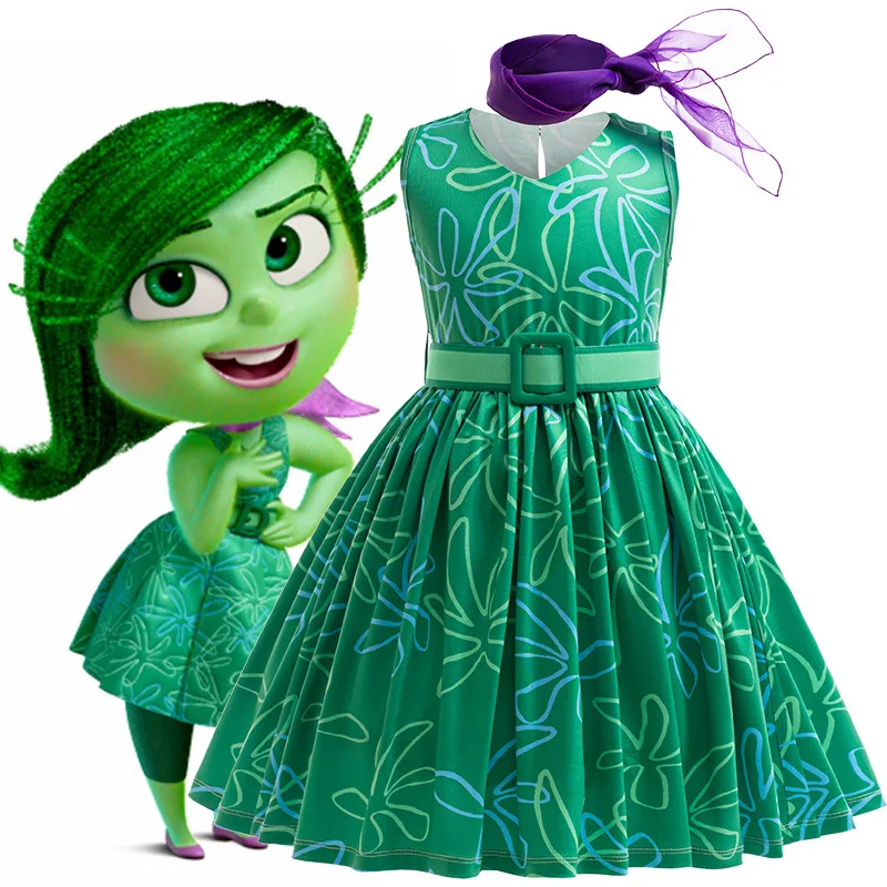 Nuovo vestito per bambini Inside Out 2 cosplay vestito da spettacolo per ragazze senza maniche in tinta unita