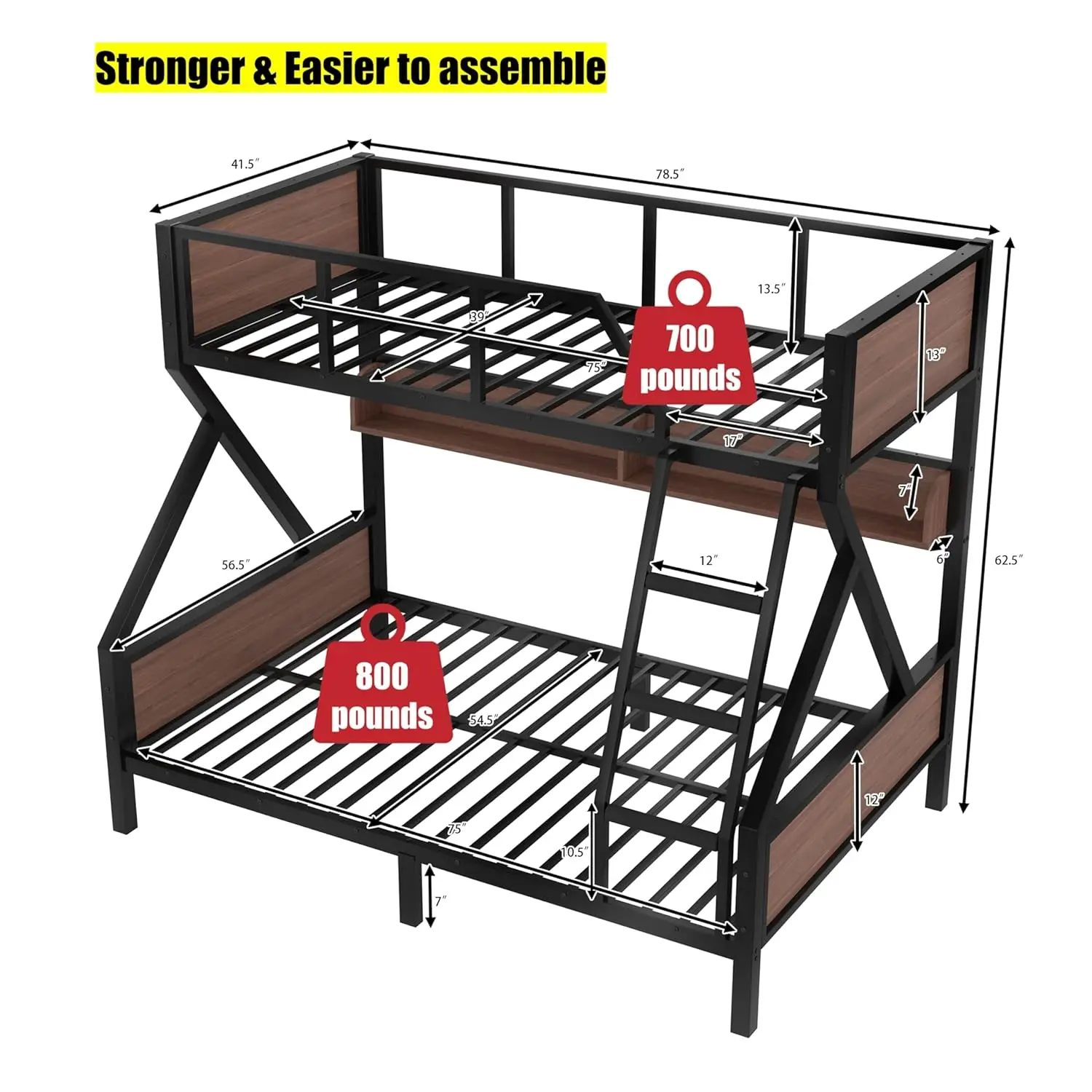 Latest Upgraded & Stronger Heavy Duty Metal Twin Over Full Bunk Bed, Thickened More Stable Safer Steel,