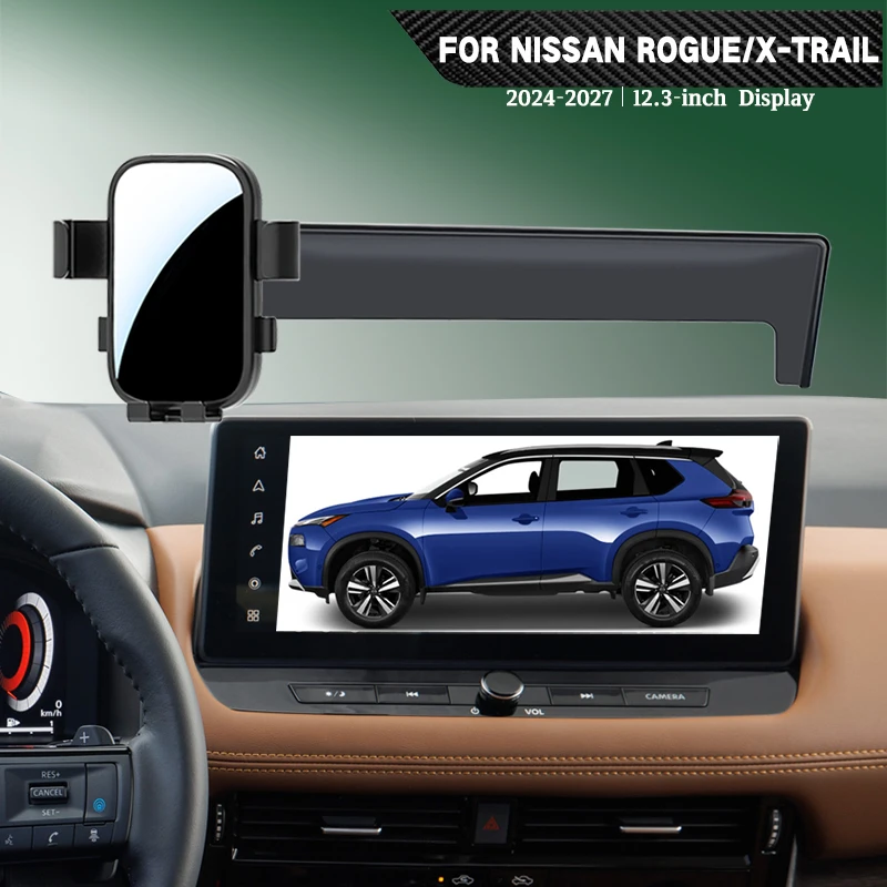Car phone mount for LHD Nissan Rogue/X-Trail (T32/T33, 2021–2026); compatible with 8-inch, 9-inch, and 12.3-inch center displays