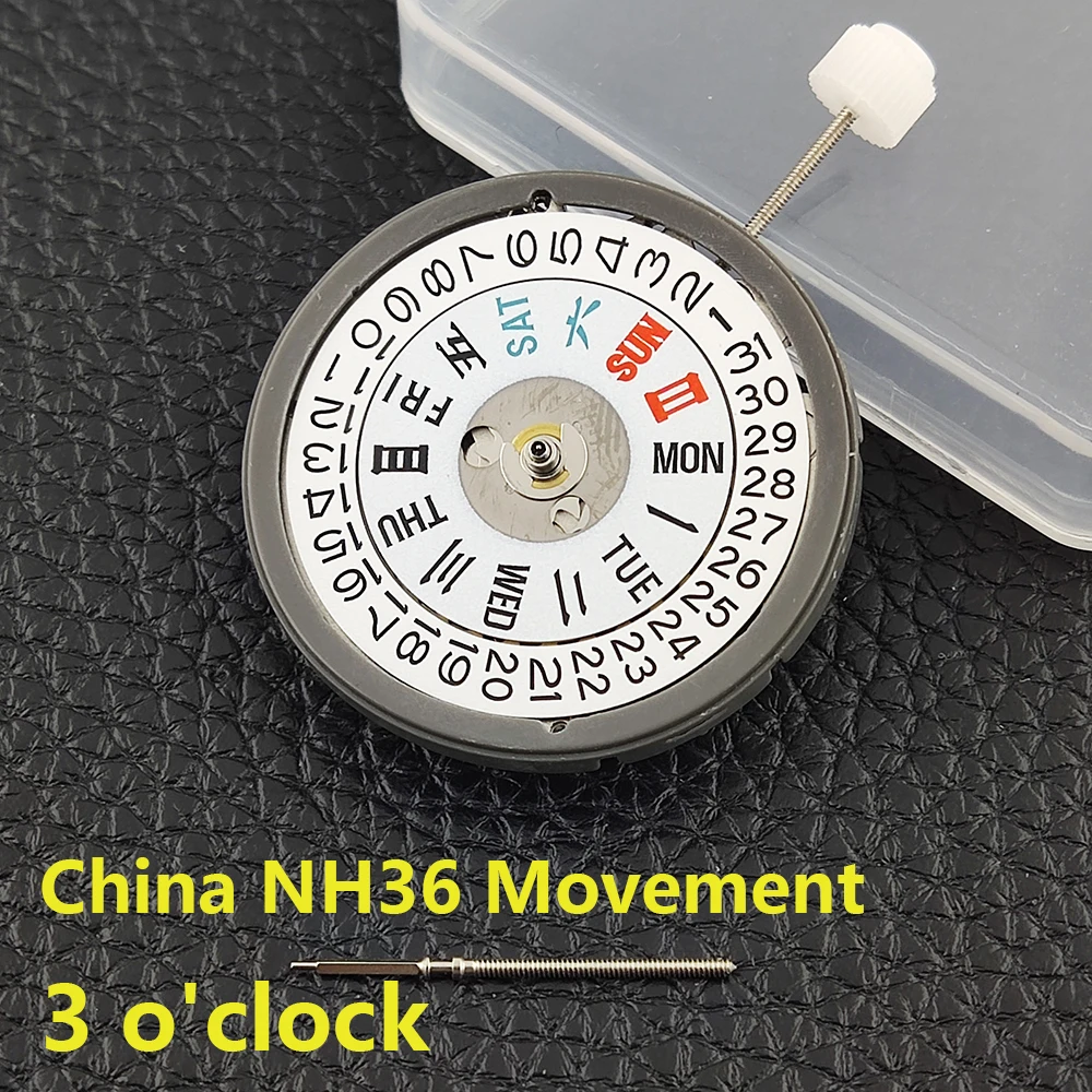 China Nh36 Mechanical Watch Movement with 3 O'clock Chinese-English Calendar NH36 Movement Replacement Parts