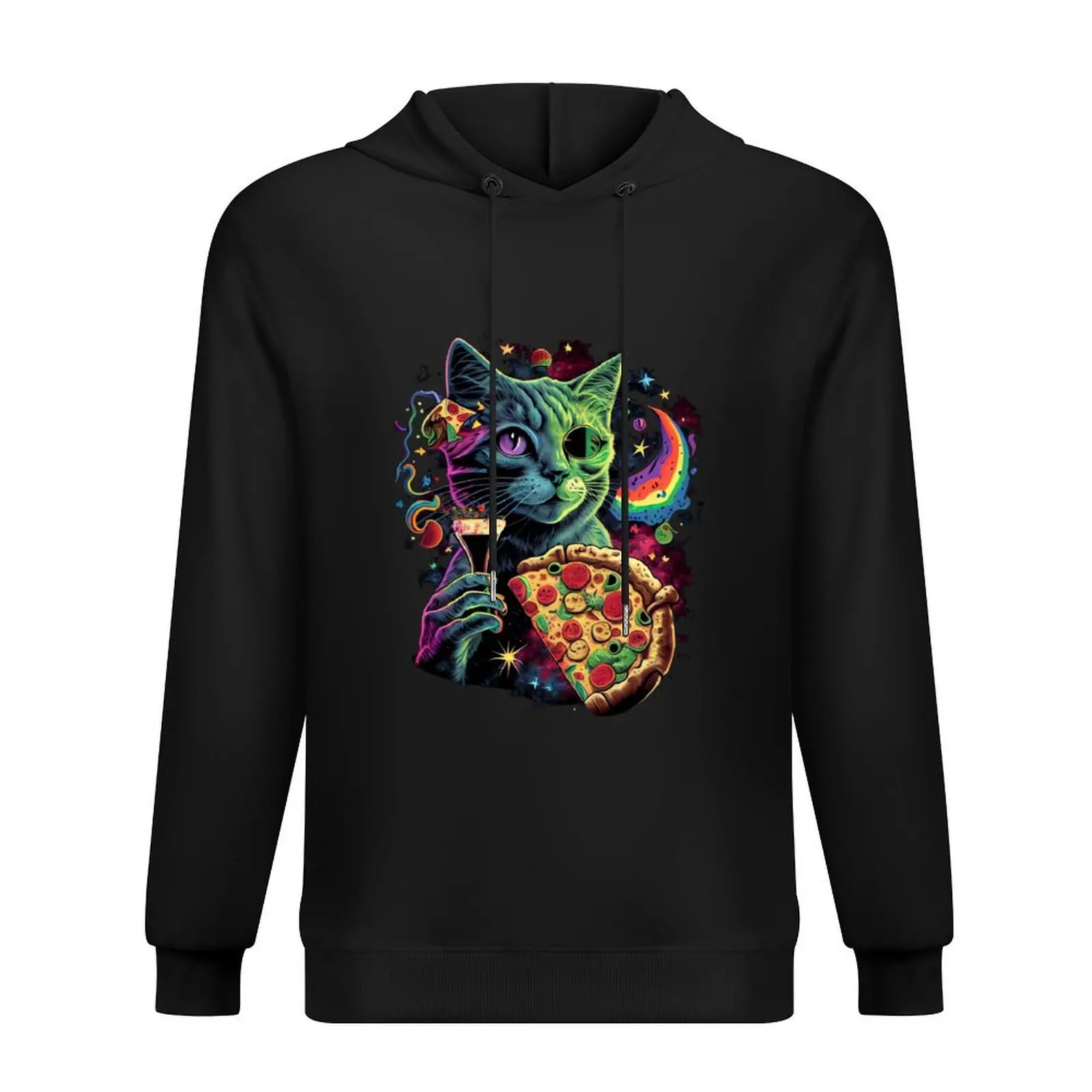 

Psychedelic Alien Cat Pizza in Space Hoodie men's coat korean autumn clothes winter clothes new hooded tee