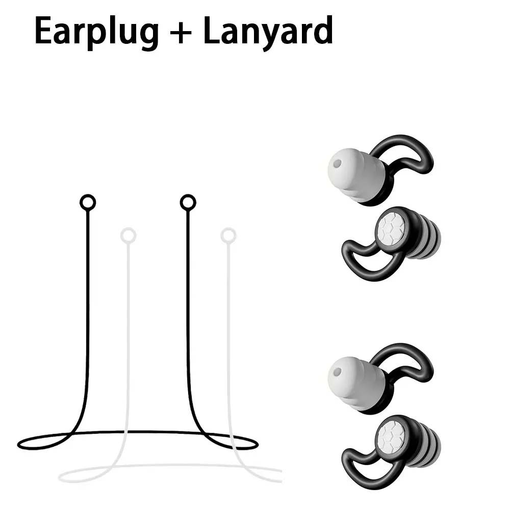 2 Pairs 3-Layer Silicone Earplugs with 2 Silicone Lanyards Waterproof Anti-Fall Earplug Set for Noise Reduction And Swimming