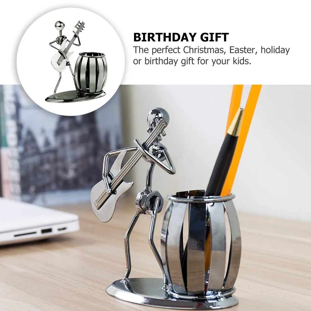 

Musician Pen Holder Vintage Desktop Decor Metal Art Guitar Player Musician Guitar Player Statue Pen Holder Statue Organizer