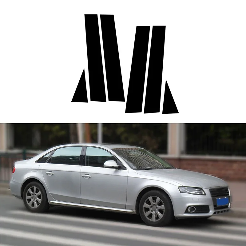 6Pcs Gloss Black Pillar Posts Door Window Decal Cover Moulidng Sticker Fit For Audi A4 B8/8K 4-door Saloon/Sedan 2008-2016