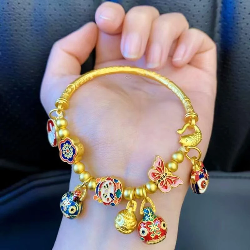 

Original Copy 100% 999 Yellow Gold Colorfast a Three-Mouth Bracelet with Butterfly Women's Half Bracelet Bracelet