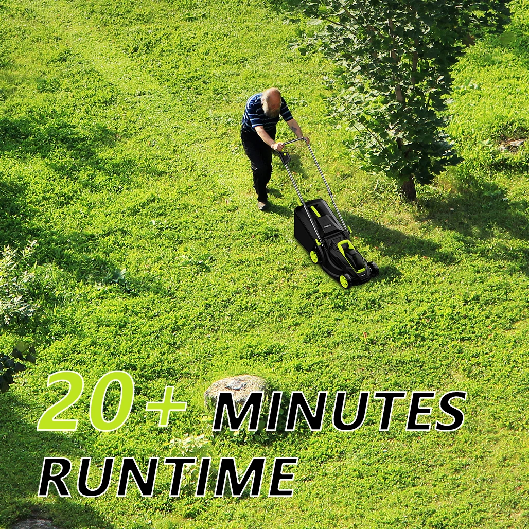 Deli 13" elektrischer Rasenmäher, 2-in-1 leichter kabelloser Rasenmäher bürstenlos mit 21V 4,0Ah Akku und Ladegerät