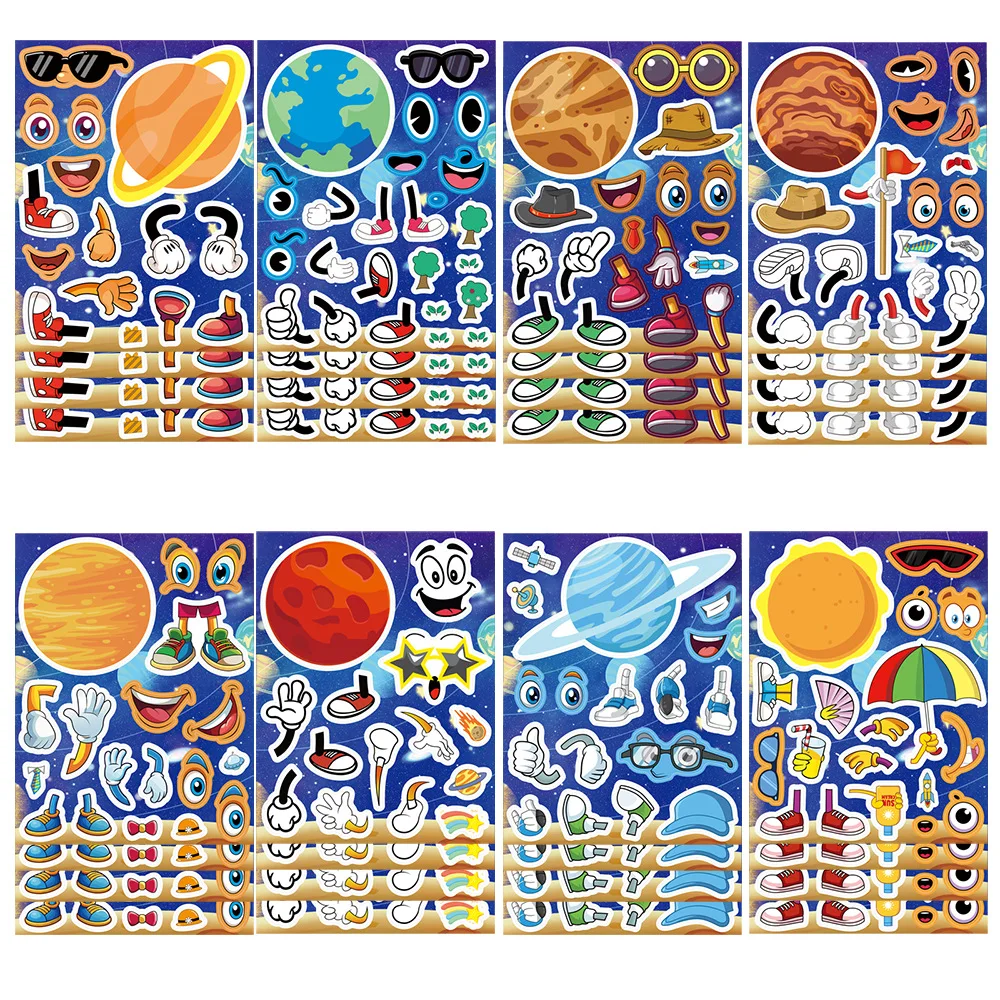 8pcs Planet Characters Cute Cartoon Puzzle Stickers Waterproof Decals Stickers For Notebook Phone Laptop Diy Stickers Toys Gift