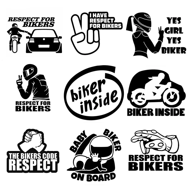 SZWL Interesting Car Stickers Respect for Bikers Sticker Funny Vinyl for Auto Door Handle Decals Body Car Accessories Decoration