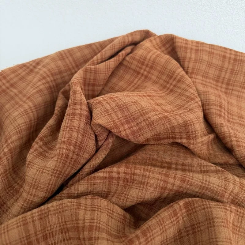 155cm Wide Caramel Colored Bubble Grid Cotton Fabric Non Elastic Dress for Spring and Summer Shirts Opaque DIY Handmade Fabric
