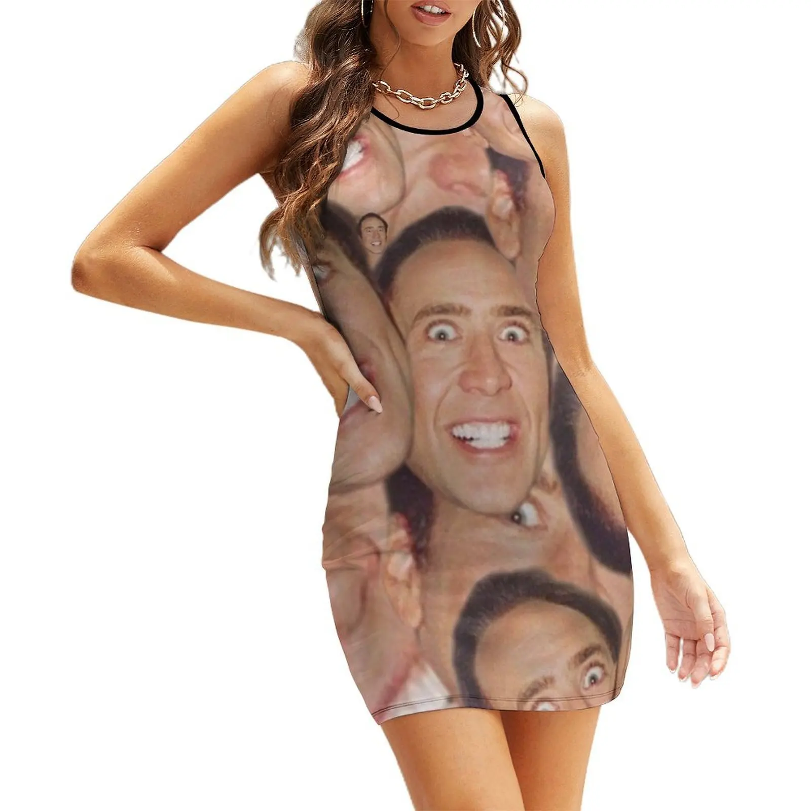 

Nick Cage Mask Sleeveless Sundress women's evening dresses womens clothing Woman clothing
