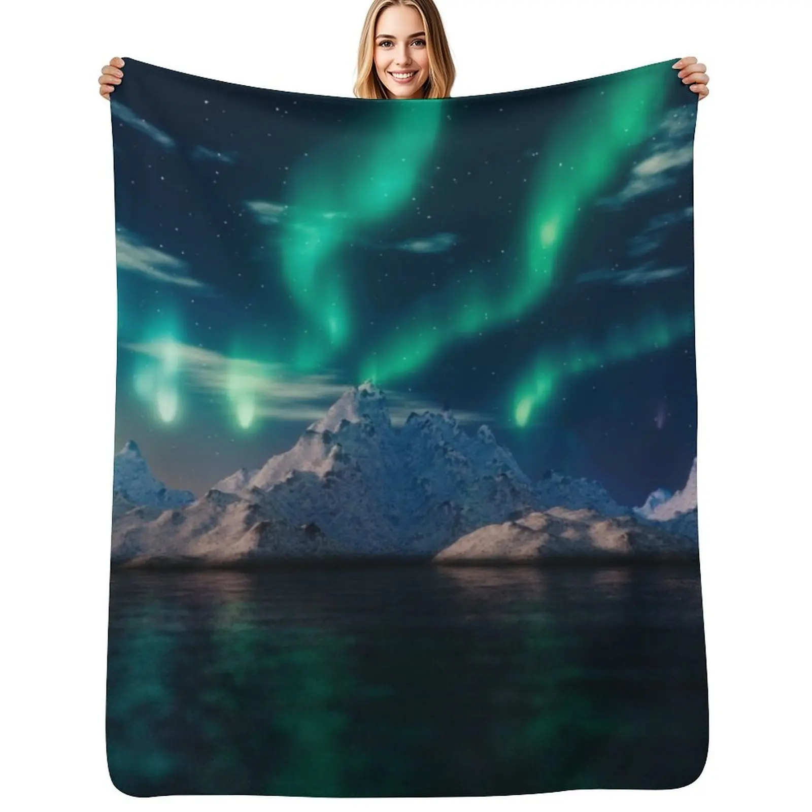 

Aurora Borealis (Northern Lights) with Icebergs Throw Blanket Loose Multi-Purpose cosplay anime Sleeping Bag Blankets
