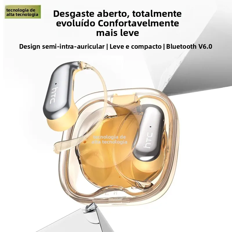 【Ultra-leve】HTC NE38 Fones de ouvido Bluetooth AI Tradutor Fones de ouvido OWS Esporte Fones de ouvido sem fio Gancho de orelha com fio de titânio