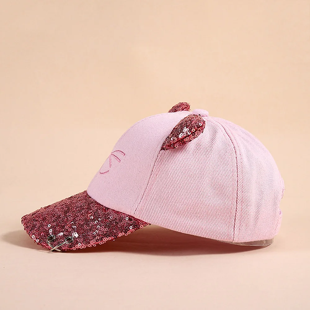 Korean Cat Embroidery Girls Baseball Cap Cartoon Sequins Casual Children\'s Sun Hat Baseball Cap For Kids 4-12 Years