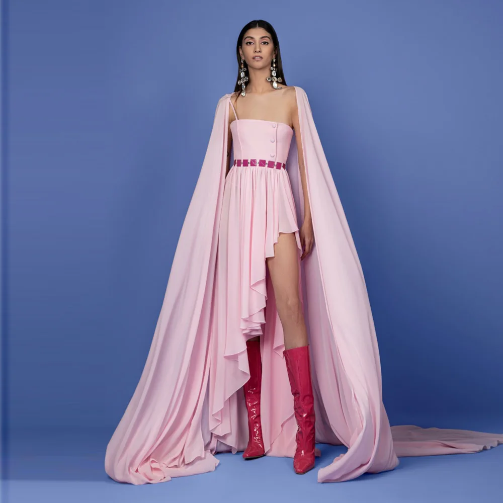 Elegant Pink Asymmetrical Chiffon Long  Women Maxi Dresses With Jackets 2 Pieces Female Long Gowns To Party