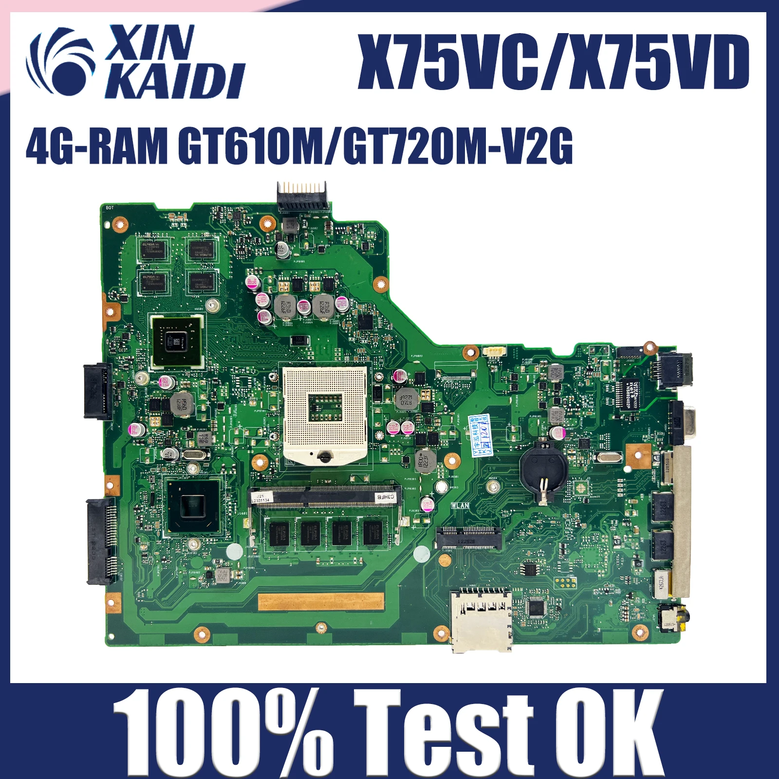 X75VD Laptop Motherboard For ASUS X75VC X75VB X75VD X75V Mainboard HM76 4GB RAM GT610M/GT720M DDR3 100% tested OK