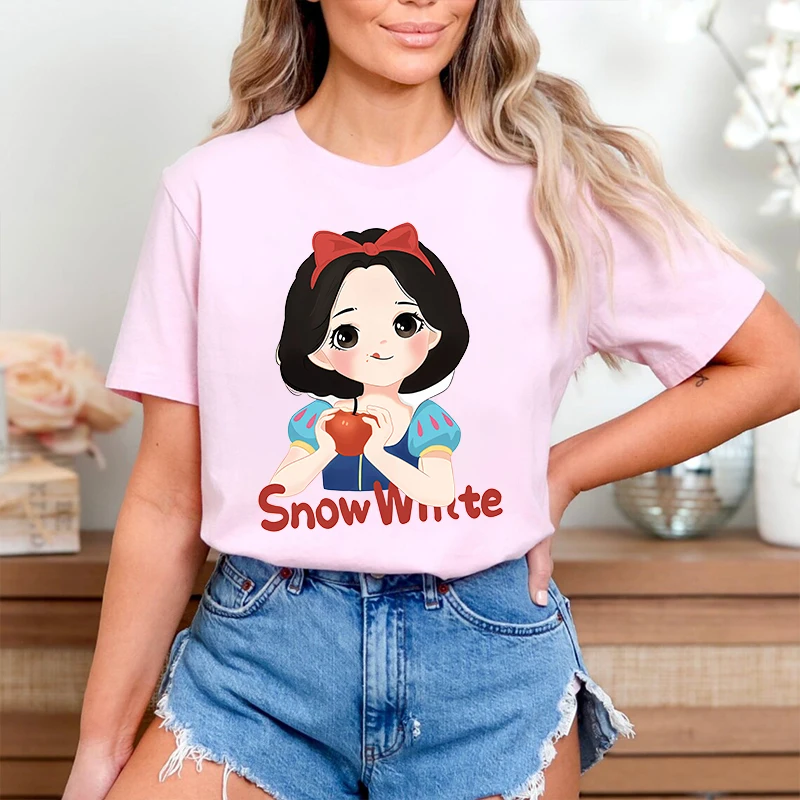 Disney Snow White Printed Women's T-shirt Loose Top Cotton Short Sleeve Casual Women's Clothing