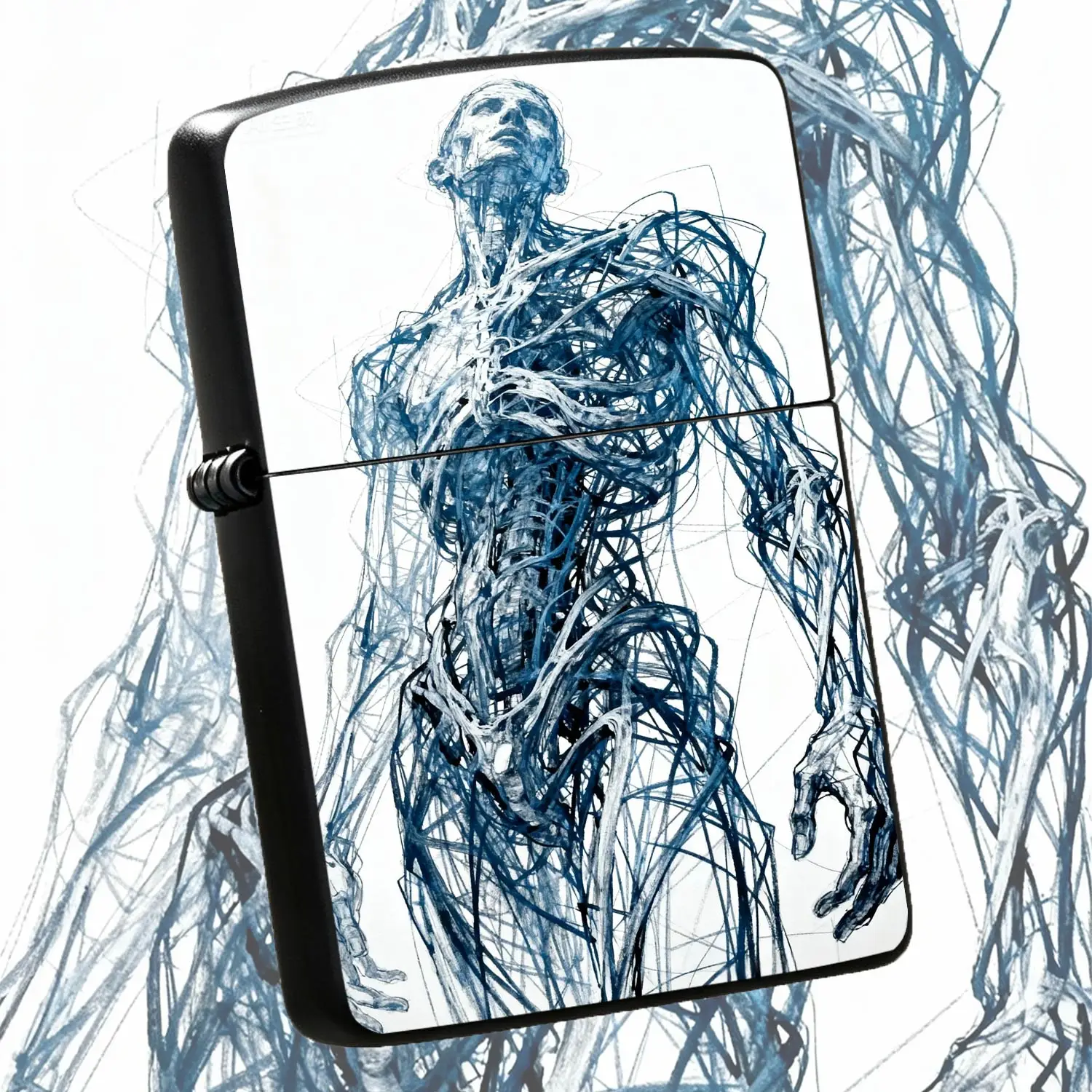 Creative Blue Line Art Human Figure Lighter Abstract Deconstructed Human Skeleton Line Pattern Portable Igniter Unique Artistic Decor Accessory Suitable for Daily Multi Scenarios Personalized Tre A Humorous And Interesting Lighter