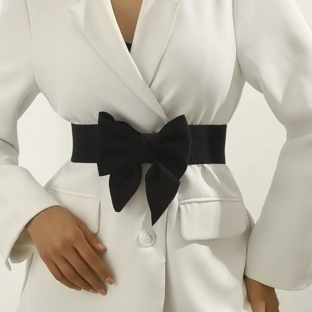 Elegant Bowknot Waist Straps Solid Color Wide Waist Belt Elastic Adjustable Dress Belt For Dress Decorate Clothes Accessories