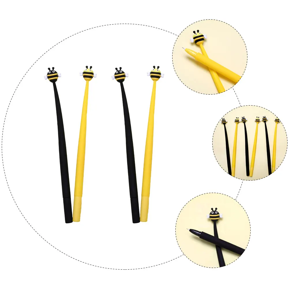 

4pcs Neutral Bee Shape Design Silicone Writing Pens For Students Office Supplies Water Resistant Ink Smooth Writing