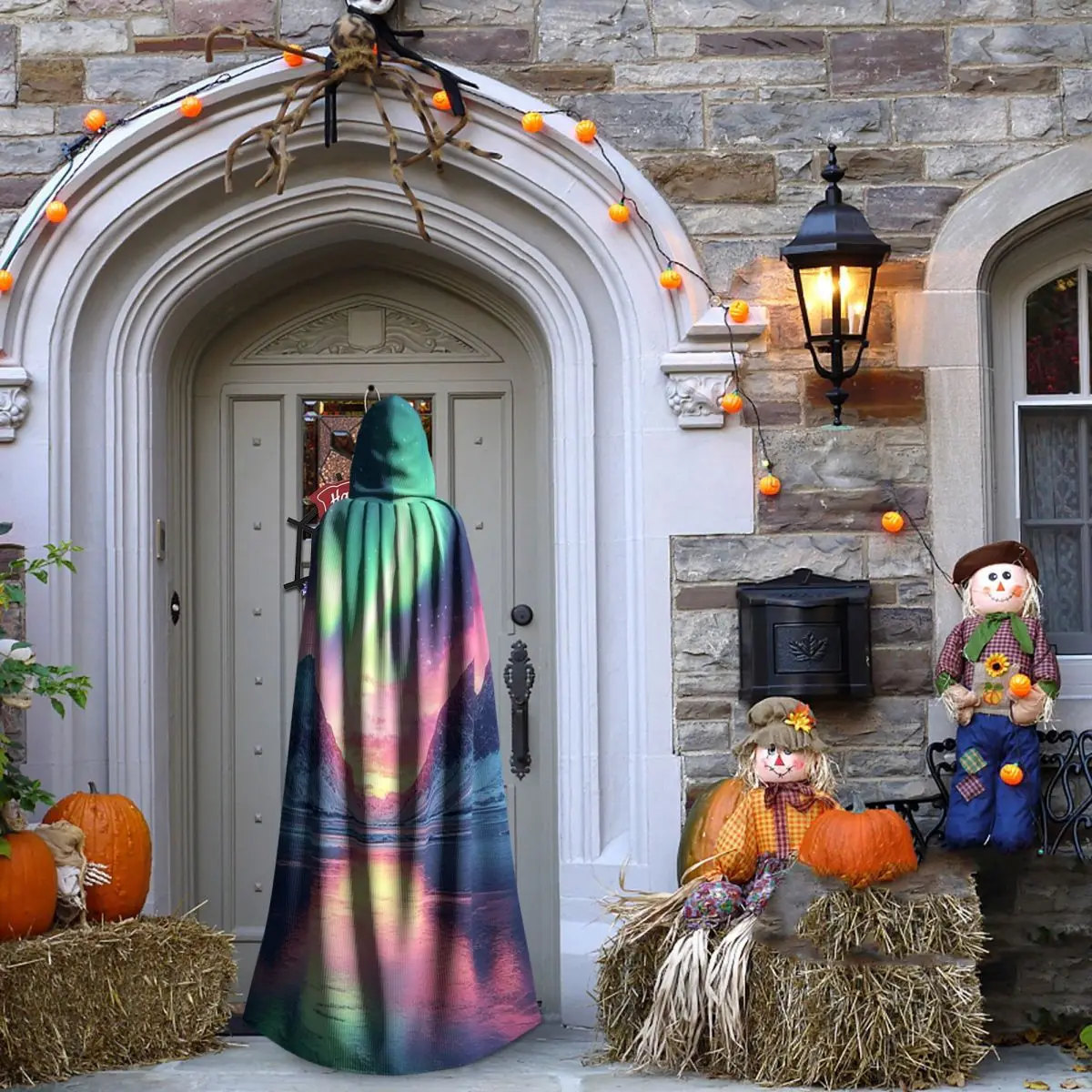 ファンタジー オーロラ ボレアリスと雪 ロングフード付きマント 魔女 中世コスチューム コスプレケープ ハロウィンヴァンパイア 大人用 ユニセックス