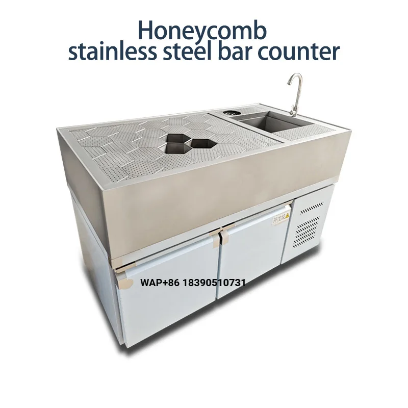 Stainless Steel Sixth-generation Honeycomb Wine Trough bar Counter With Freezer Bar Counter