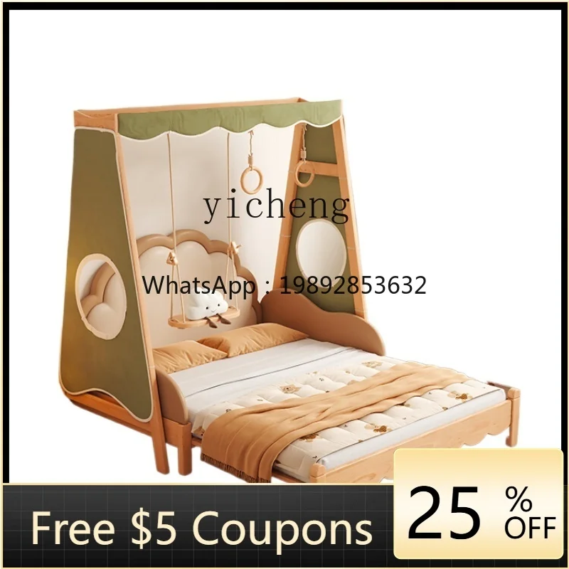 

ZZ Children's Solid Wood Bed Children's Fun Retractable Swing Bed Shelf Retractable House Bed Leisure Creative