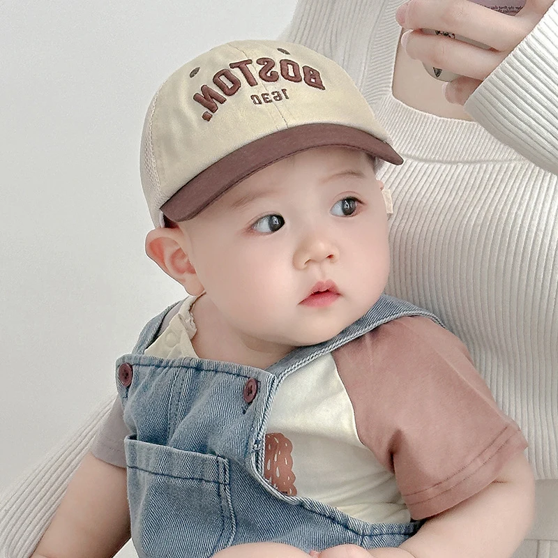 Summer Mesh Baseball Cap For Baby Letter Peaked Hat Fashion Patchwork Kids Duck Tongue Cap 6-36M Boy Girl Toddler Sunshade Visor view 6