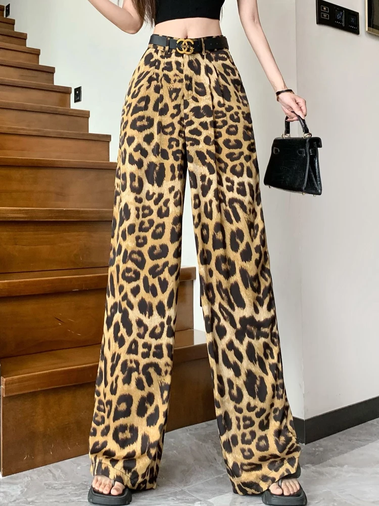 2024 Leopard Pants Women Animal Print Baggy Pants Y2k Summer Casual Loose Women's Pants Vintage Mid-Rise Trousers Womens