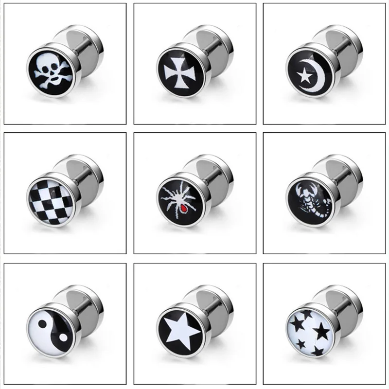 1Pair Stainless Steel Dumbbell Screw Stud Earrings For Men/Women Popular Collection Punk Black Piercings Jewelry Hot Selling