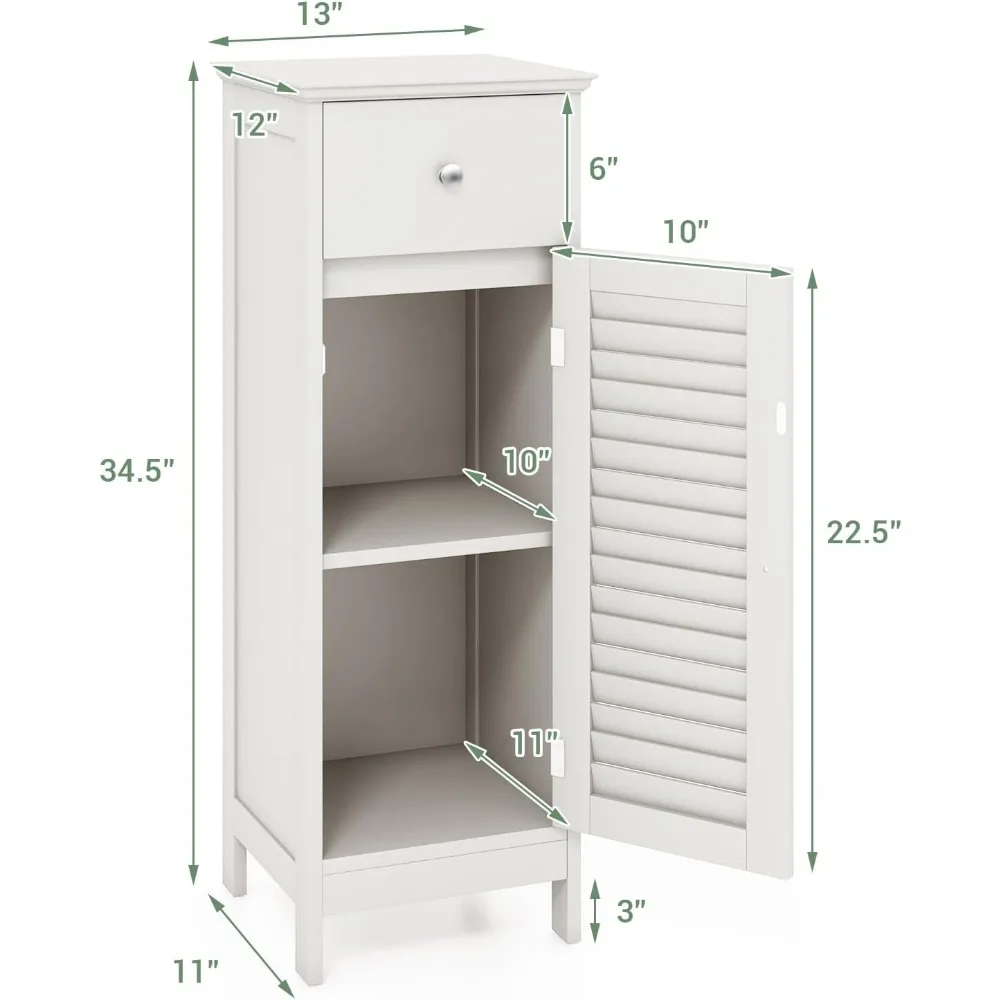 خزانة حمام رفيعة، خزانة ضيقة للأرضيات الخشبية مع درج وباب مصراع، رف قابل للتعديل ومضاد للتنوب