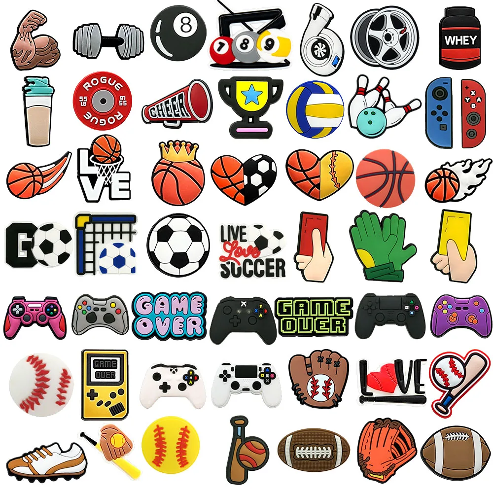 バスケットボール,サッカー,バレーボール,ボウリング,野球,下駄,ゲームパッド,ガーデンサンダル,アクセサリー,50個のスポーツシューズチャーム