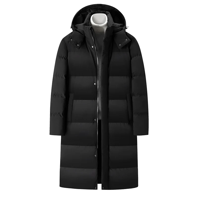 Winter Down Jacket Men's Casual Lightweight Thick Removable Cap White Duck Down Parka Men Brand Snow Clothes Long Knee Warm Coat