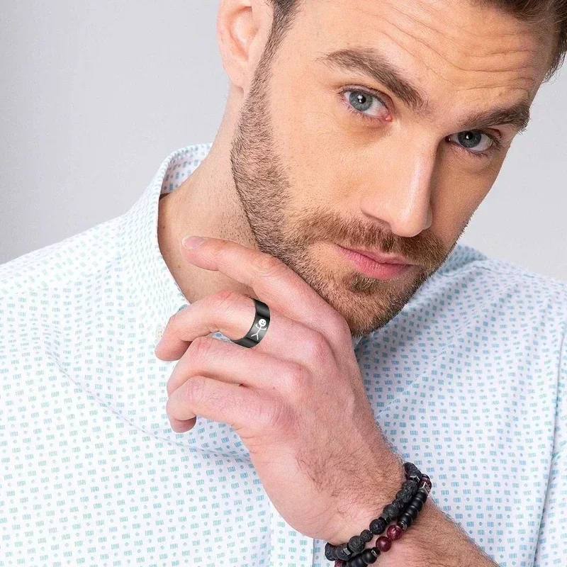 Classic 8mm Matchstick Man Ring Surface Brushed Stainless Steel Simple Ring for Women Wedding Band Couples Jewelry Accessories