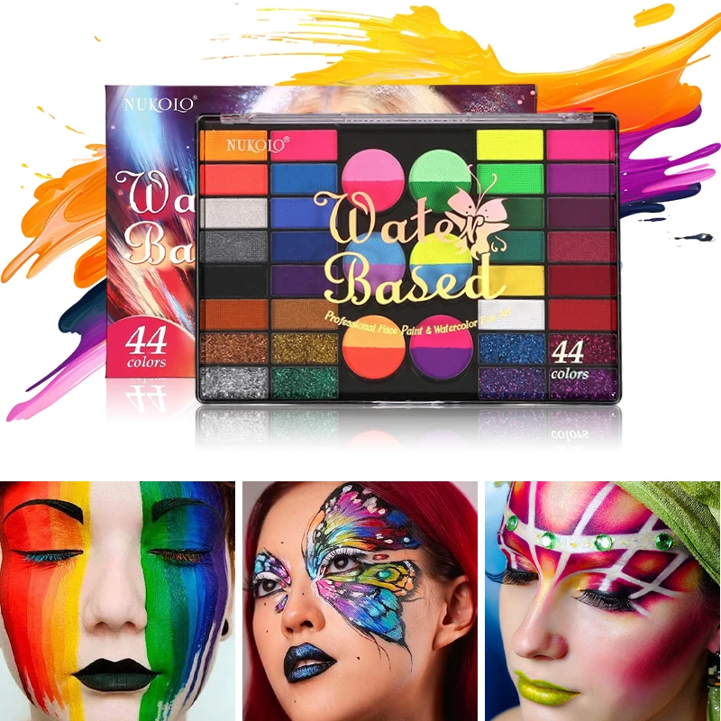 لوحة ألوان طلاء الوجه الفلورسنت مكونة من 44 لونًا - مجموعة لوحة طلاء الوجه والجسم المائية غير اللامعة واللامعة للمهرجانات #4
