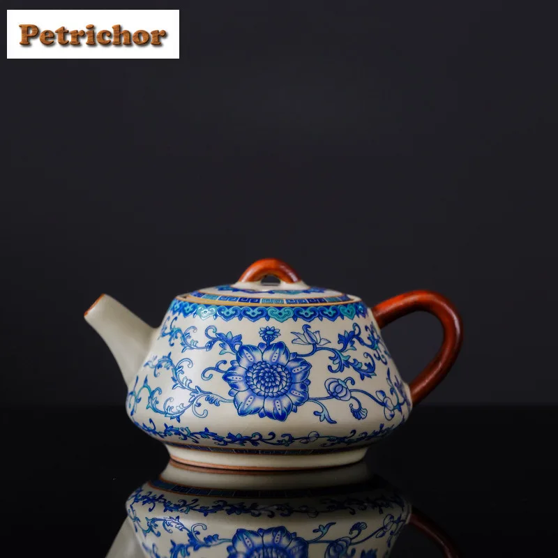 

200ml Ru Kiln Blue And White Stone Scoop Teapot Boutique Tea Infuser Pot Tea Making Kettle With Filter Tableware Teaset Set