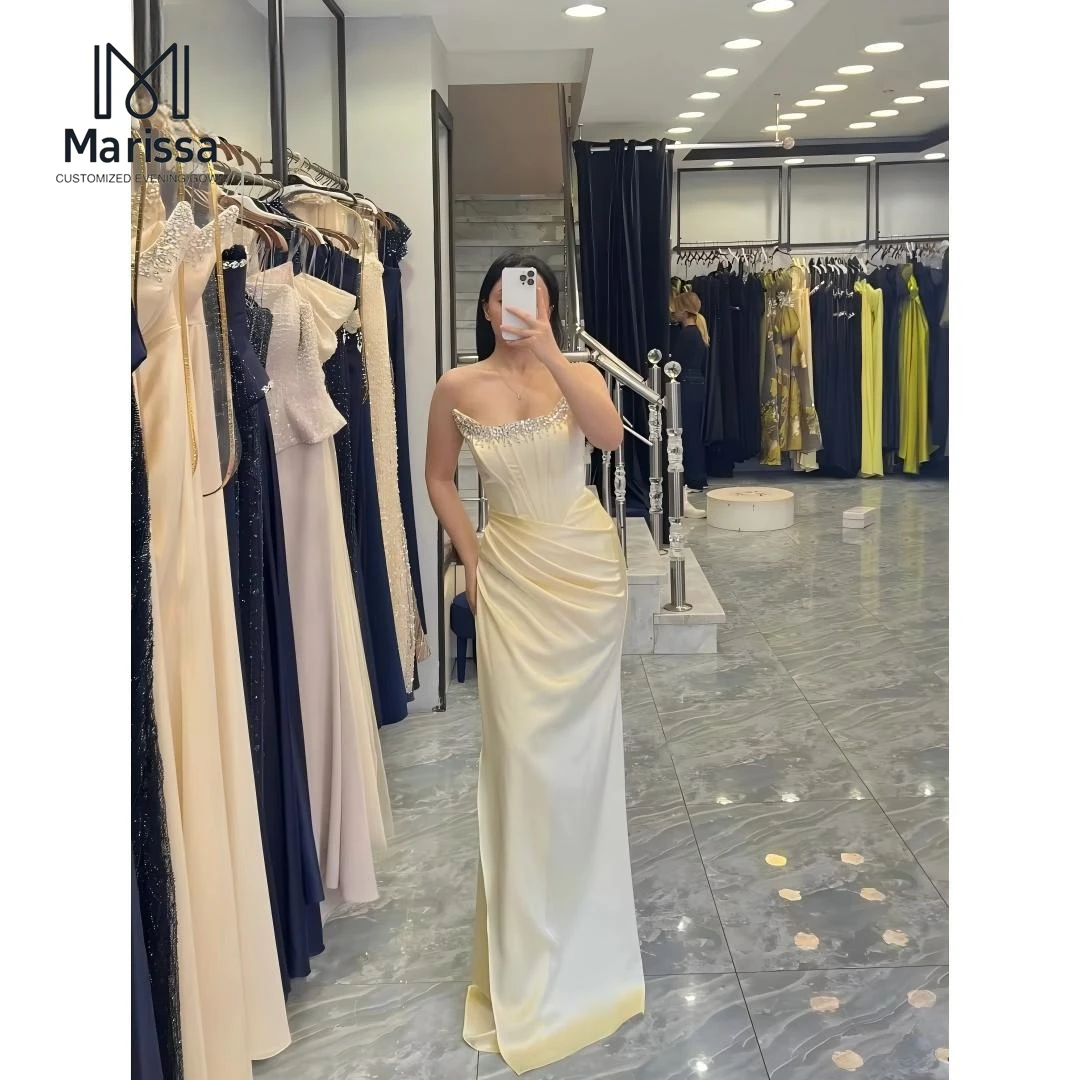 

Изысканное женское платье Marissa для свадьбы и вечеринок, атласное вечернее платье-русалка с открытыми плечами для выпускного бала