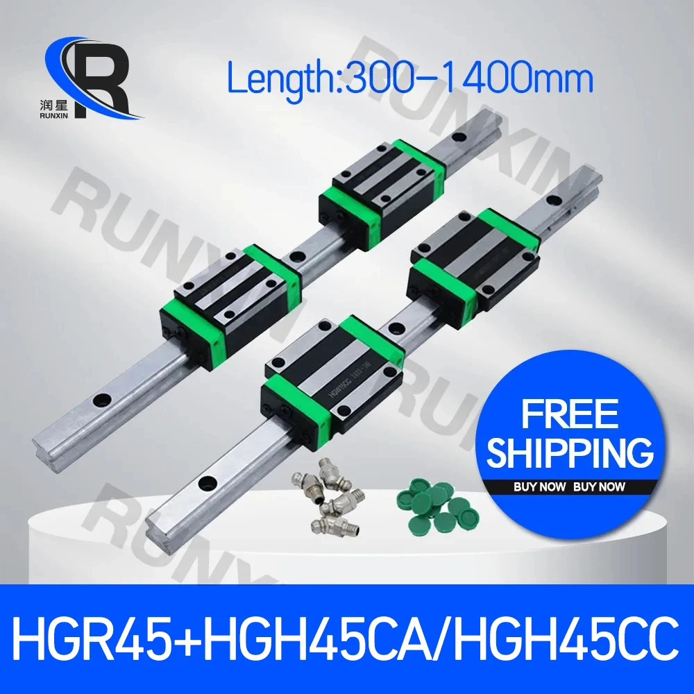 

2Pcs HGR45 Guide Rail Kit Length 300mm-1400mm+4pcs HGH45CA HGW45CC Carriages Customized Any Size For CNC Engraving 3D Printer