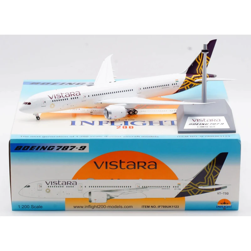 1:200 Diecast Alloy Plane INFLIGHT Vistara Airlines Boeing B787-9 Aircraft Jet Model VT-TSQ Collection Display Gifts Fans