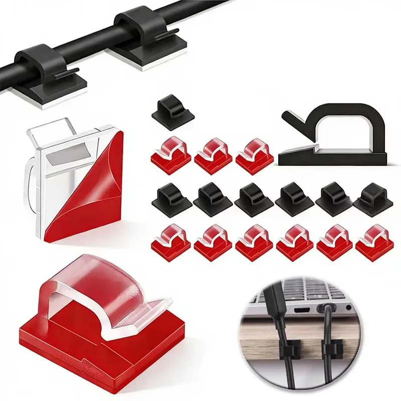 10/20/30/40/50PCS Clear Adhesive Cable Clips Outdoor Indoor Cable Management Wire Strong Stick Cord Holder For Under Desk Car