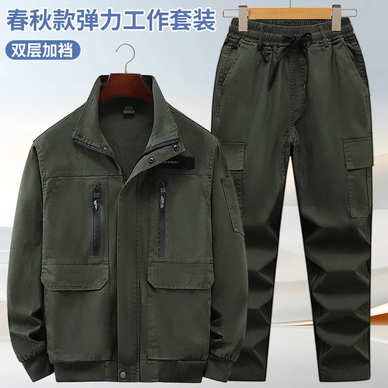 Pure Cotton Camouflage Overalls Suit Wear-Resistant Workshop Work Clothes Labor Clothing Loose Elastic Men's Coat