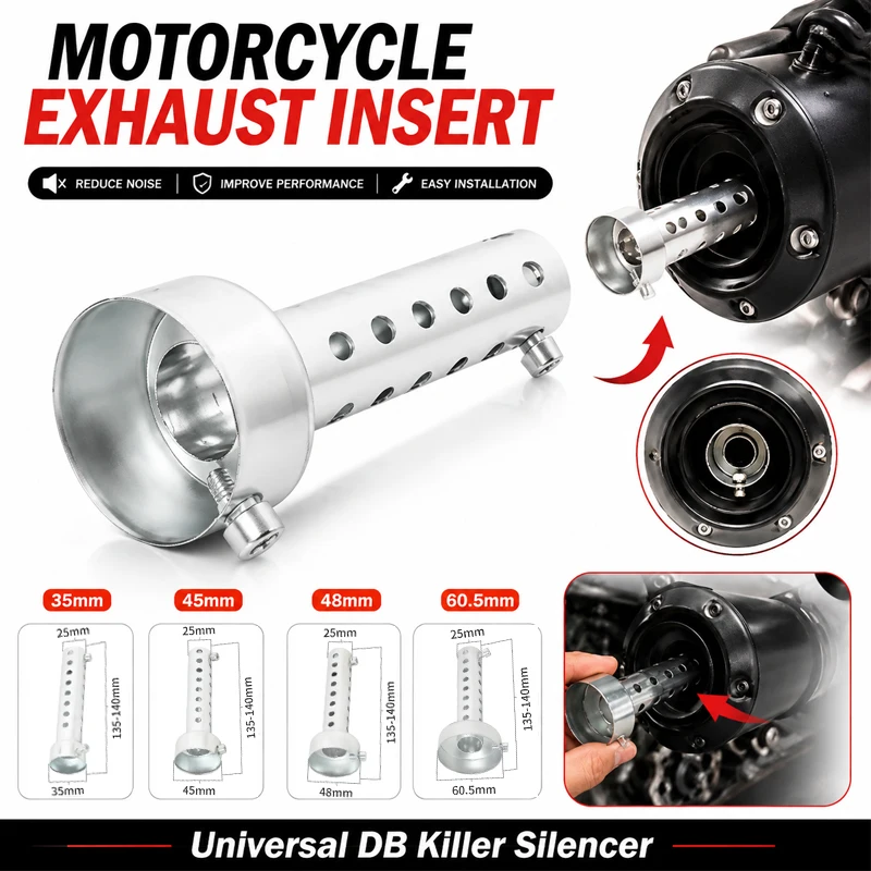 Motorcycle Exhaust Muffler DB Killer Stainless Steel Exhaust Baffle 35mm-60mm Noise Reducer Slip On Modification Parts