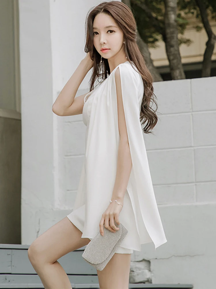 Abito da sera elegante da donna alla moda coreana Lady Chic bianco Casual scollo a v Slim Mini Party Club Prom Femme Mujer abiti estate