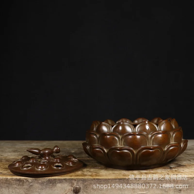 Pure Button Shape Lotus Root Incense Burner Copper Cylinder Ornament Craft Gift De
