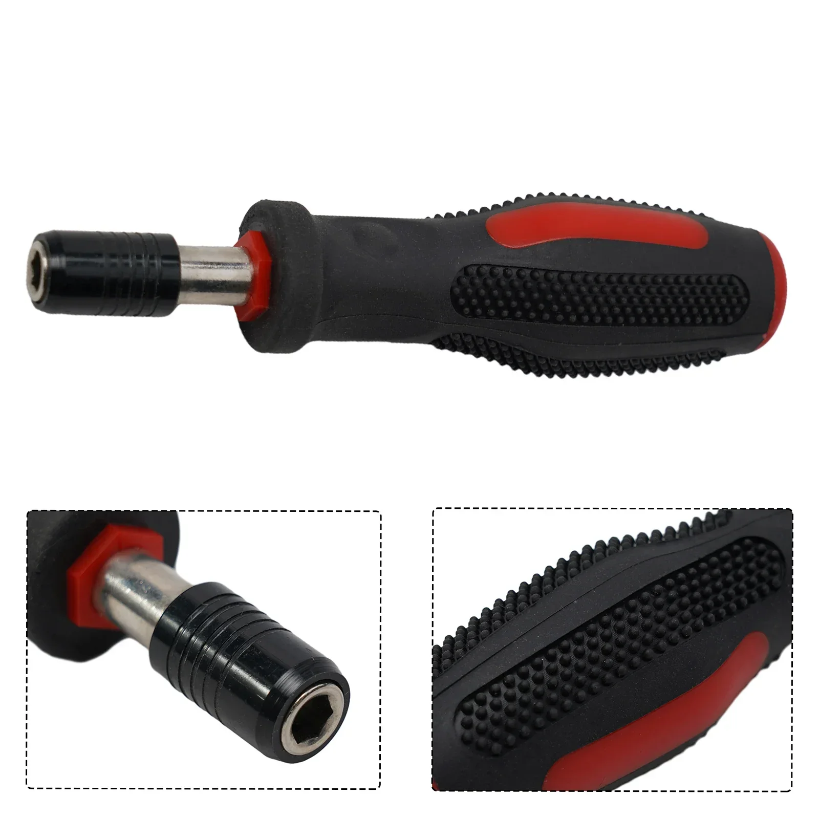 Selflocking Screwdriver Handle Chrome Plated Rubber Non slip Grip Magnetic Connecting Rod Reliable Repair Tool Red Black