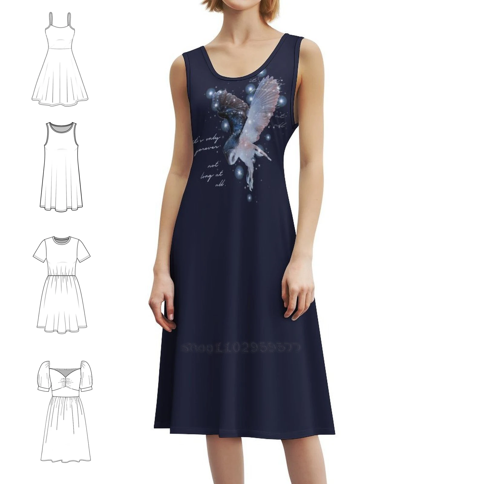 فستان حفلات أنيق للنساء من It's Only Forever فستان على شكل حرف A مع خيارات قصيرة/طويلة/بدون أكمام على شكل بومة الطيور وبومة الحظيرة ونجمة Galaxy Star #1