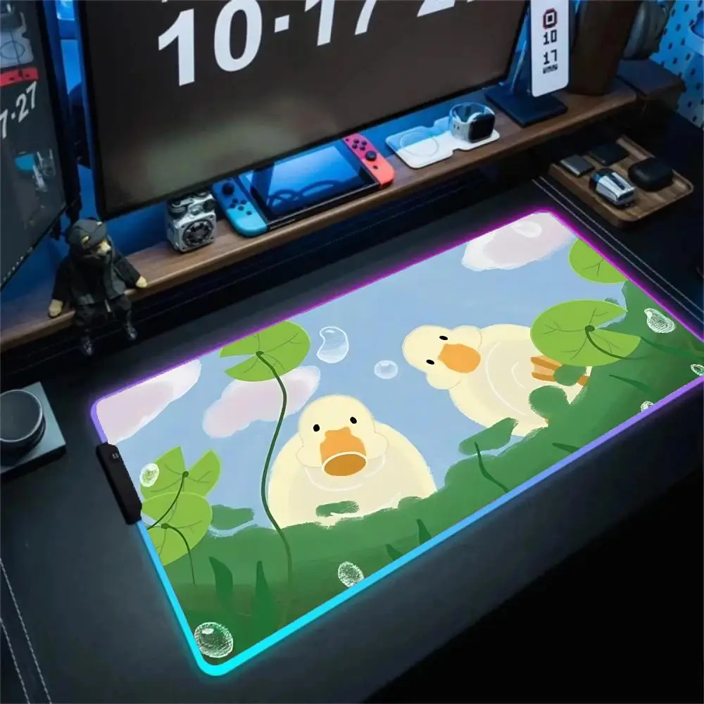 

Kawaii duck Mouse Pad XXL RGB Gaming Mouse Pad Gamer Accessories Large LED Light Mousepads PC Computer Desk Mat with Backlit