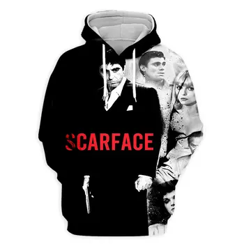 Film Scarface 3D baskılı kapüşonlu svetşört erkek kadın streetwear rahat büyük boy kazaklar Y2k Harajuku kapüşonlu eşofman üstü üstleri erkek giyim